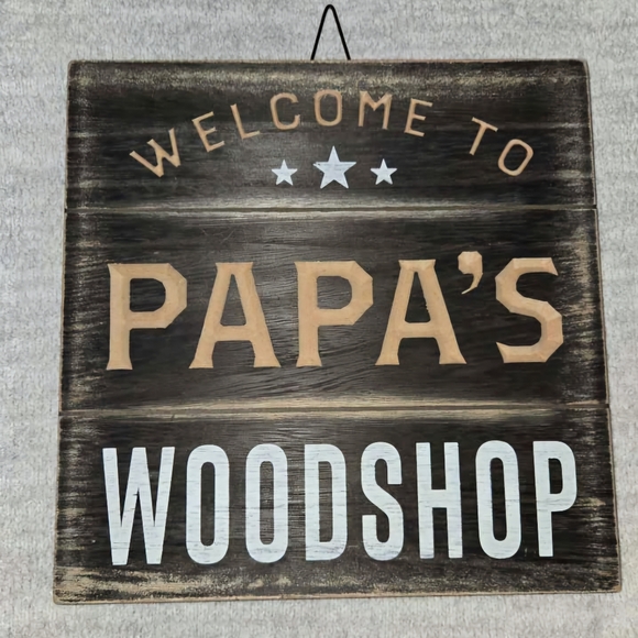Welcome To Papa's Wood Shop Carved Wood 10" Sign - Picture 1 of 2